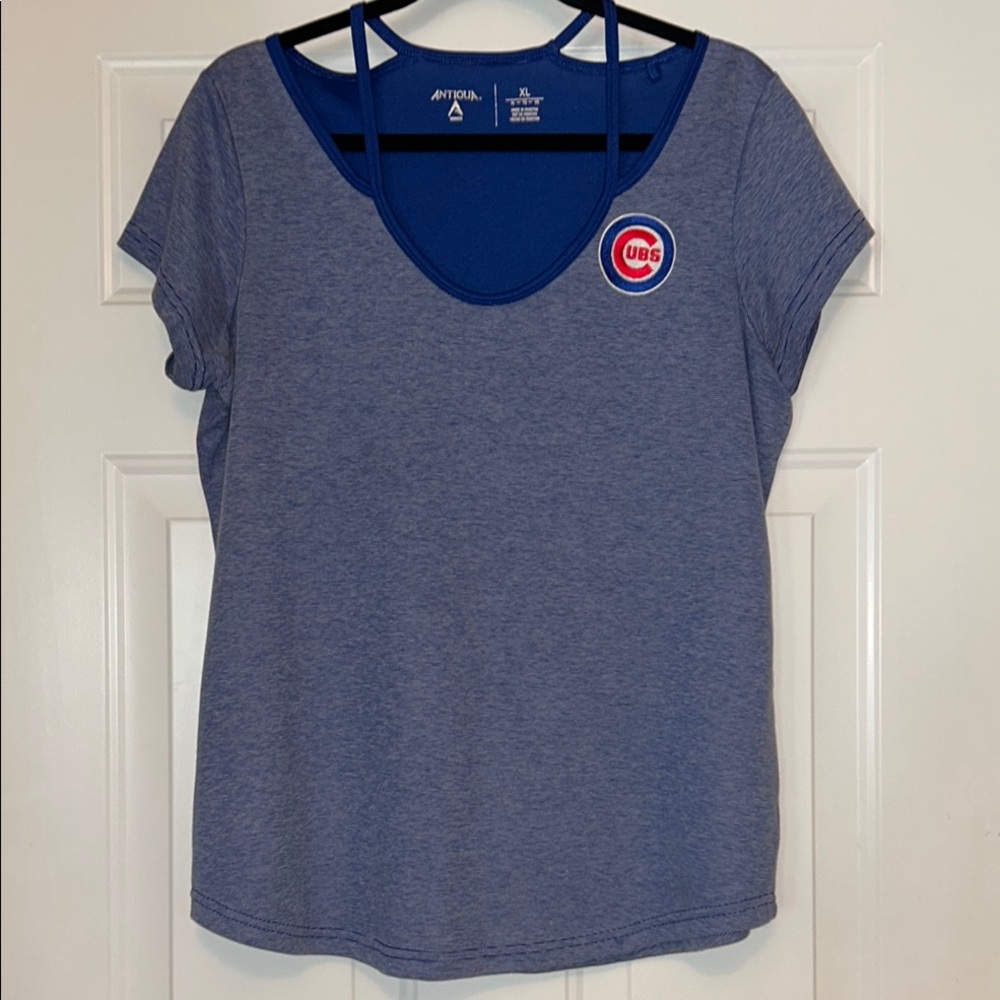 Chicago Cubs Antigua Women's T-Shirt Top XL Blue/White Stripes Baseball